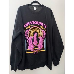 🖤💗🐆 OBVIOUSLY CHEETAH CREW OVERSIZED SWEATSHIRT SIZE LARGE 🐆💗🖤